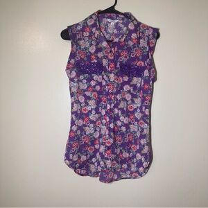Candie's Purple Floral‎ Button-Up Blouse